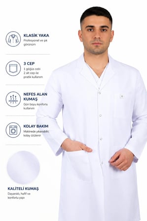 Klasik Yaka Uzun Boy Uzun Kol Erkek Önlük | İş Önlüğü Doktor Laborant Hemşire Önlüğü