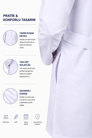 Klasik Yaka Uzun Boy Uzun Kol Erkek Önlük | İş Önlüğü Doktor Laborant Hemşire Önlüğü
