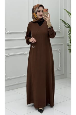 Mihri Namaz Elbise Kahverengi Kadın Şık Tesettür Elbise Yeni Sezon