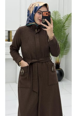 Aslı Kaban Kahverengi | Kadın Şık Kışlık Uzun Kaban | Oversize Günlük Mont ve Dış Giyim