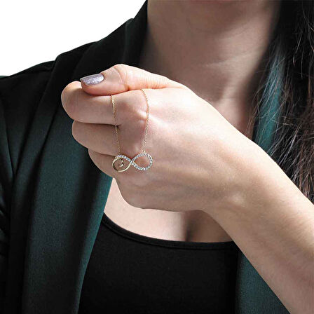 Altın 14 Ayar Kalp Detaylı Sonsuzluk Kolye (KLY0008)