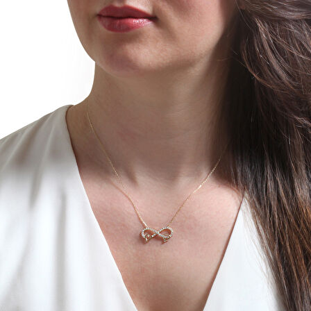 Altın Tektaş Ve Kalp Detaylı Sonsuzluk Kolye (KLY0011)