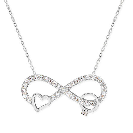 Altın Tektaş Ve Kalp Detaylı Sonsuzluk Kolye (KLY0011)