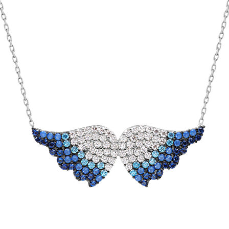 Mavi Taşlı Melek Kanadı Altın Kolye (KLY0018)