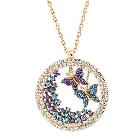 Çember  Taşlı Uçuşan Kelebekler Kolye (KLY0027)