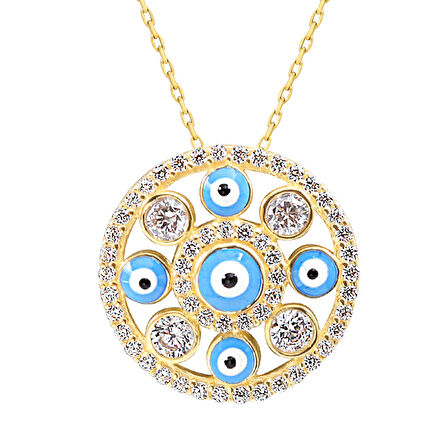 Nazar Boncuk Mineli Altın Taşlı Kolye (KLY0033)