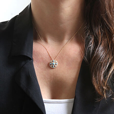 Nazar Boncuk Mineli Altın Taşlı Kolye (KLY0033)