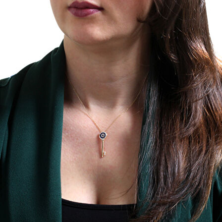 Nazar Boncuğu Detaylı Altın Anahtar Kolye (KLY0036)