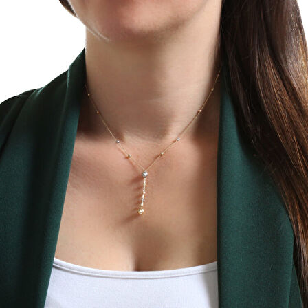 Altın Toplu Dorika Zincir Kolye (KLY0074)