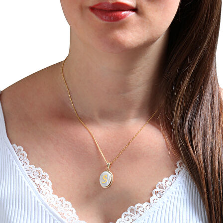 Altın S Harfi Sedef Taşlı Kolye (KLY0082)