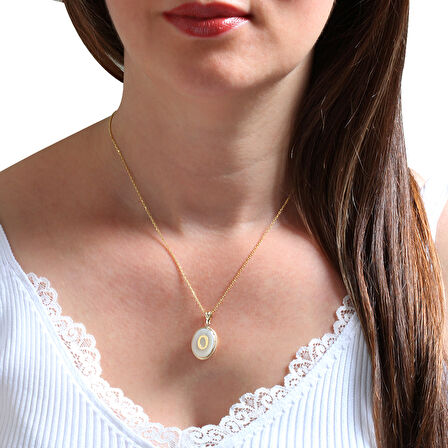 Altın O Harfi Sedef Taşlı Kolye (KLY0086)