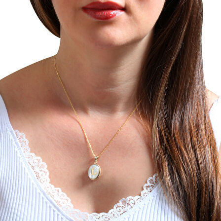 Altın L Harfi Sedef Taşlı Kolye (KLY0089)