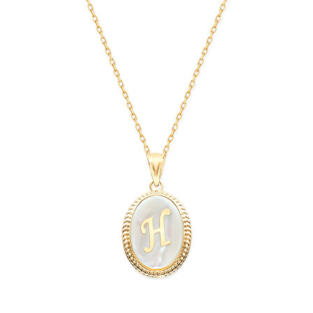 Altın H Harfi Sedef Taşlı Kolye (KLY0094)