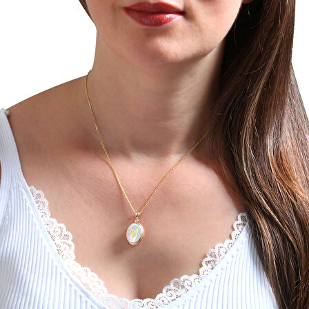 Altın H Harfi Sedef Taşlı Kolye (KLY0094)