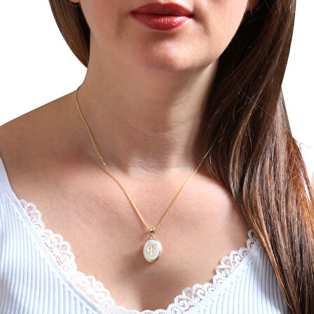 Altın F Harfi Sedef Taşlı Kolye (KLY0096)