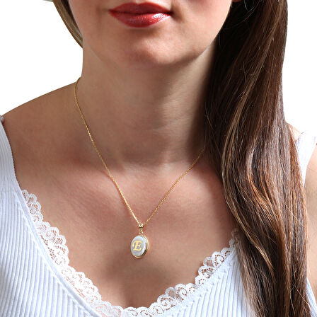 Altın E Harfi Sedef Taşlı Kolye (KLY0097)