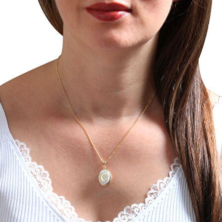 Altın C Harfi Sedef Taşlı Kolye (KLY0100)