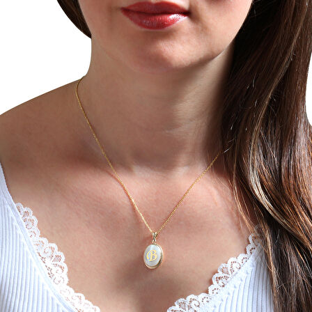 Altın B Harfi Sedef Taşlı Kolye (KLY0101)