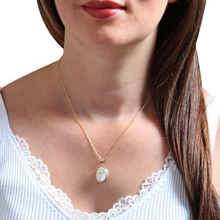 Altın A Harfi Sedef Taşlı Kolye (KLY0102)