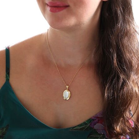 3 Cm Altın Nostalji Ay Taşı Kolye (KLY0131)