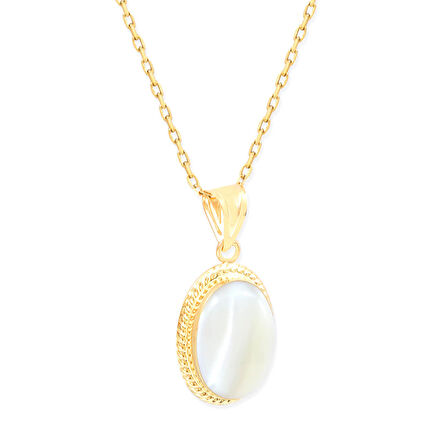 2.7 Cm Oval Ay Taşı Altın Nostalji Kolye (KLY0132)