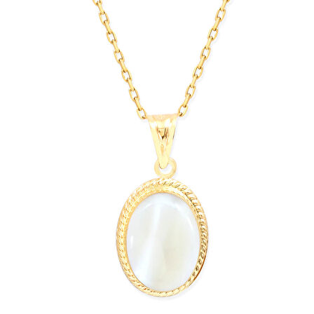 2.7 Cm Oval Ay Taşı Altın Nostalji Kolye (KLY0132)