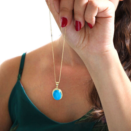 2.8 Cm Altın Nostalji Firuze Taşlı Kolye (KLY0136)