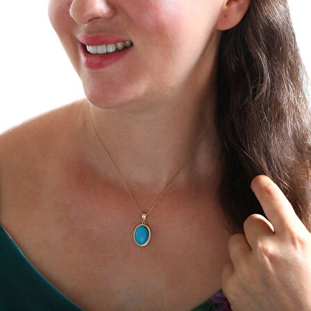 2.8 Cm Altın Nostalji Firuze Taşlı Kolye (KLY0136)