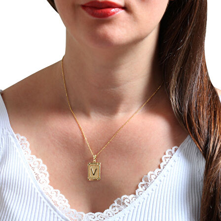 Altın V Harfi Pres Kolye (KLY0144)