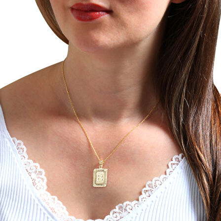 Altın B Harfi Pres Kolye (KLY0168)