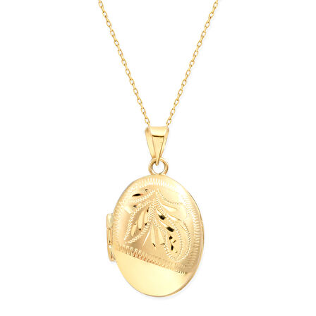 Oval Tasarım Altın Madalyon Kolye (KLY0195)