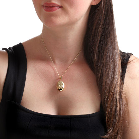 Oval Tasarım Altın Madalyon Kolye (KLY0195)