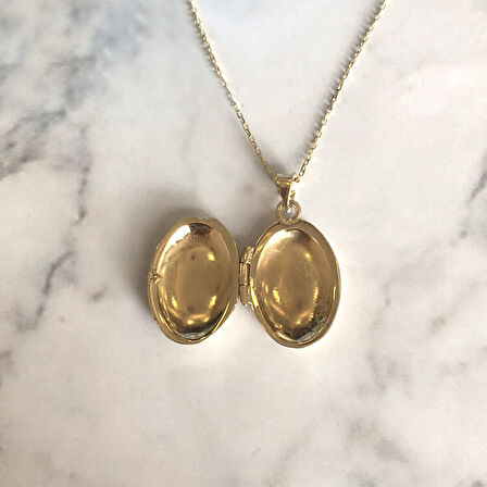 Oval Tasarım Altın Madalyon Kolye (KLY0195)