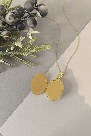 Oval Tasarım Altın Madalyon Kolye (KLY0195)