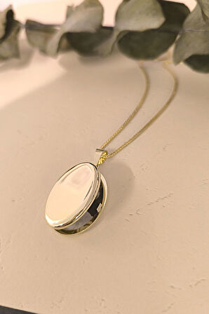 Oval İşlemesiz Altın Madalyon Kolye (KLY0196)