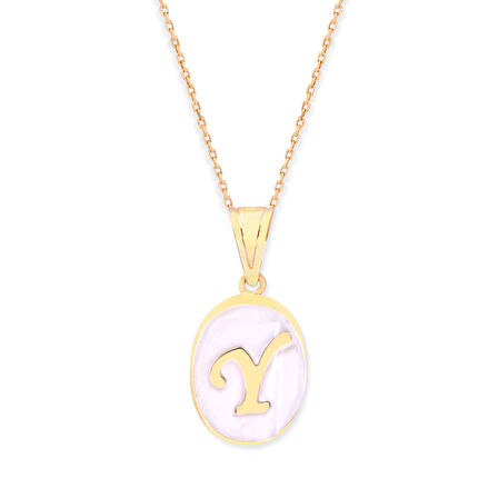 Sedef Altın Harf Oval Kolye (Tüm Harfler) (KLY0199)