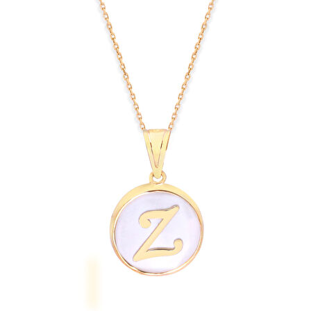 Sedef Altın Yuvarlak Harf Kolye (Tüm Harfler) (KLY0219)
