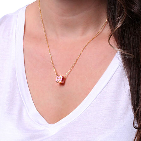 Pembe Altın Küp Boncuk Spor Kolye (KLY0226)