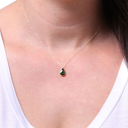 Zirkon Zümrüt Taşlı Altın Minimal Kolye (KLY0233)