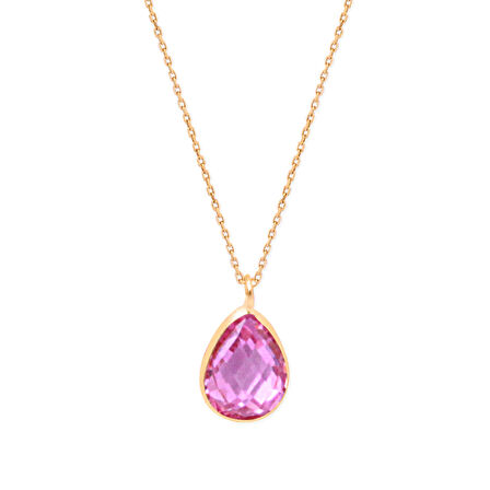Pembe Taşlı Minimal Altın Kolye (KLY0235)