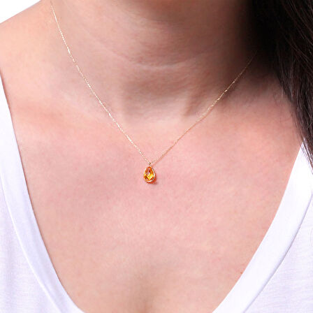 Citrine Taşlı Altın Minimal Kolye (KLY0237)