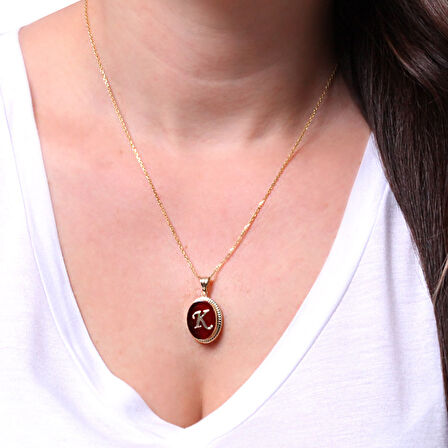 Akik Taşlı Altın Harf Kolye (Tüm Harfler) (KLY0246)