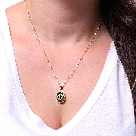 Yeşil Taşlı Altın Harf Kolye (Tüm Harfler) (KLY0247)