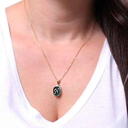 Yeşil Taşlı Altın Harf Kolye (Tüm Harfler) (KLY0247)