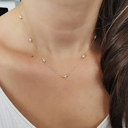 Altın İncili Zincir Kolye (KLY0273)