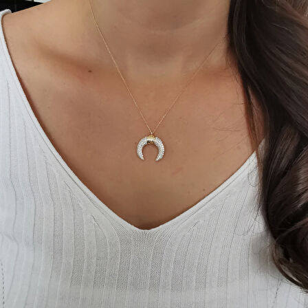 Altın Büyük Boy Yarım Ay Kolye (KLY0287)