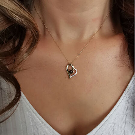 100 Dilde Seni Seviyorum Altın Kalpli Kolye (KLY0298)