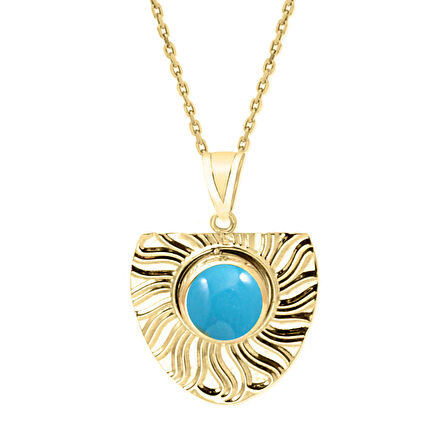 Altın Firuze Taşlı Yaprak Kolye (KLY0337)