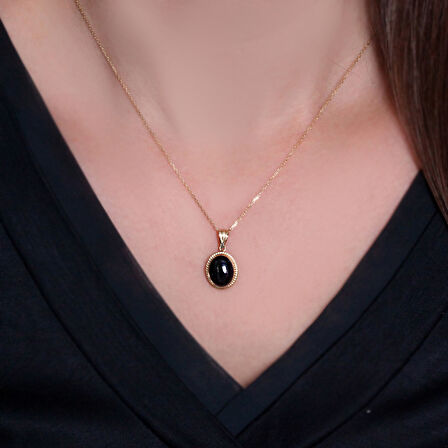 Altın Simli  Taşlı Nostalji Kolye (KLY0340)