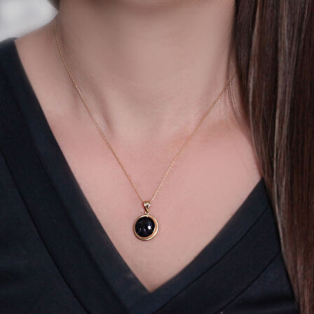 Simli Yuvarlak  Taşlı Altın Kolye (KLY0344)